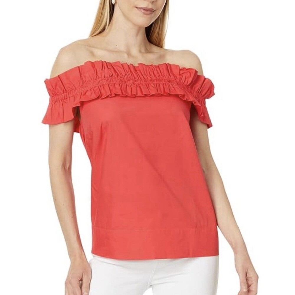 Lilly Pulitzer Brennalee Off The Shoulder Red Top Sz Medium